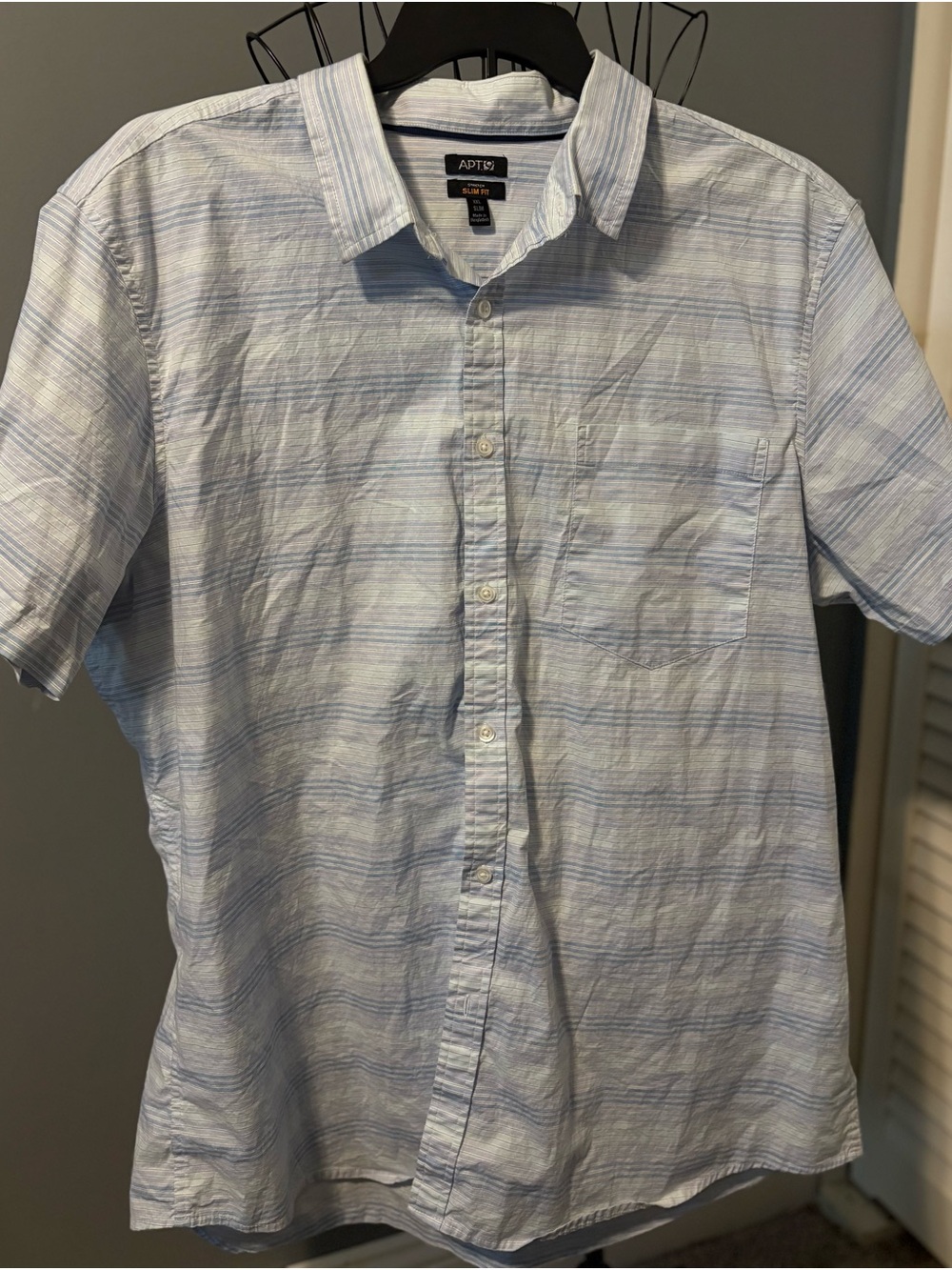 Apt. 9 Light Blue and White Short-Sleeve Striped Button-Down Shirt